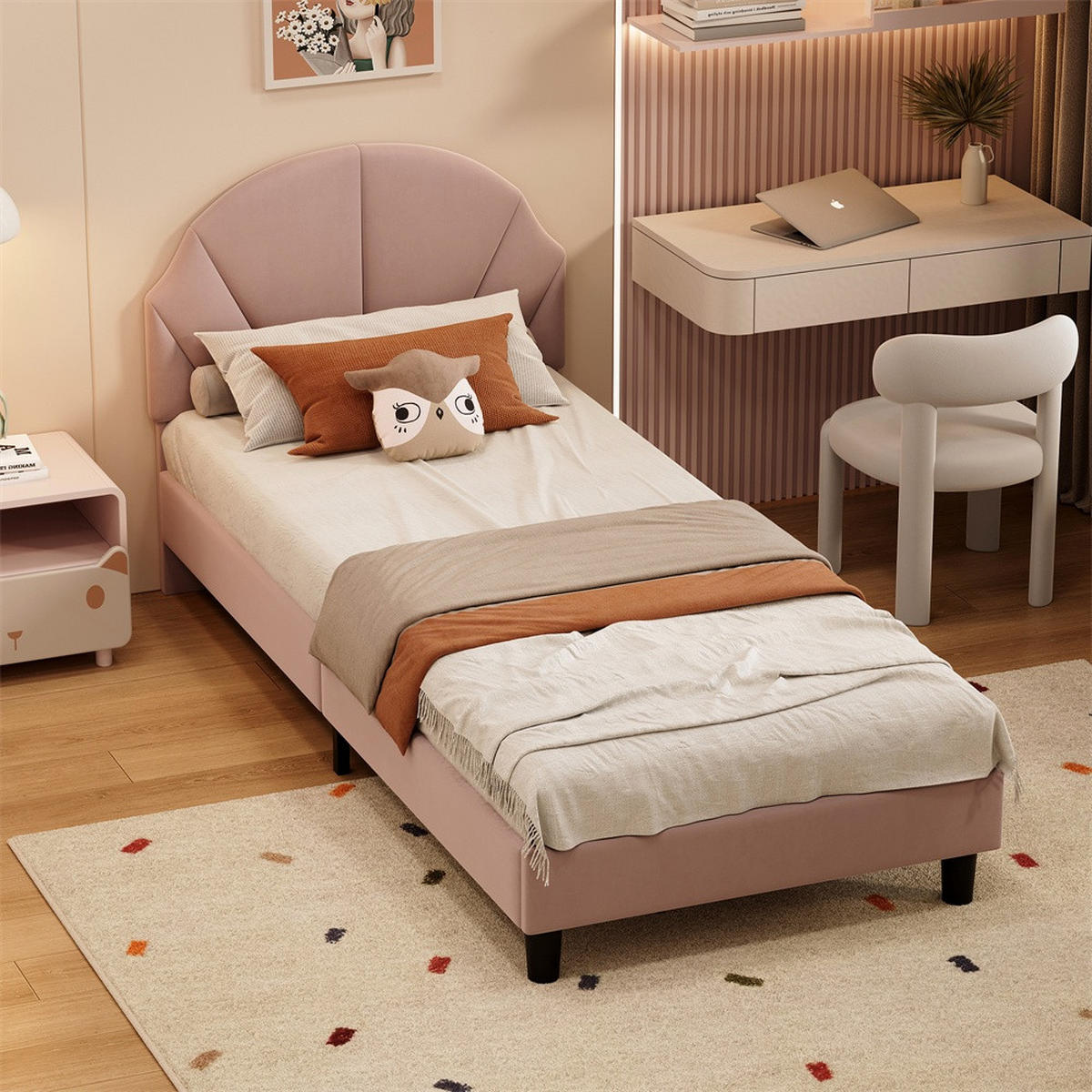 KINDERBETT 90x200 cm mit höhenverstellbarem Kopfteil - ohne Matratze - Rosa - Pink, Textil (90/200cm) - DELFA