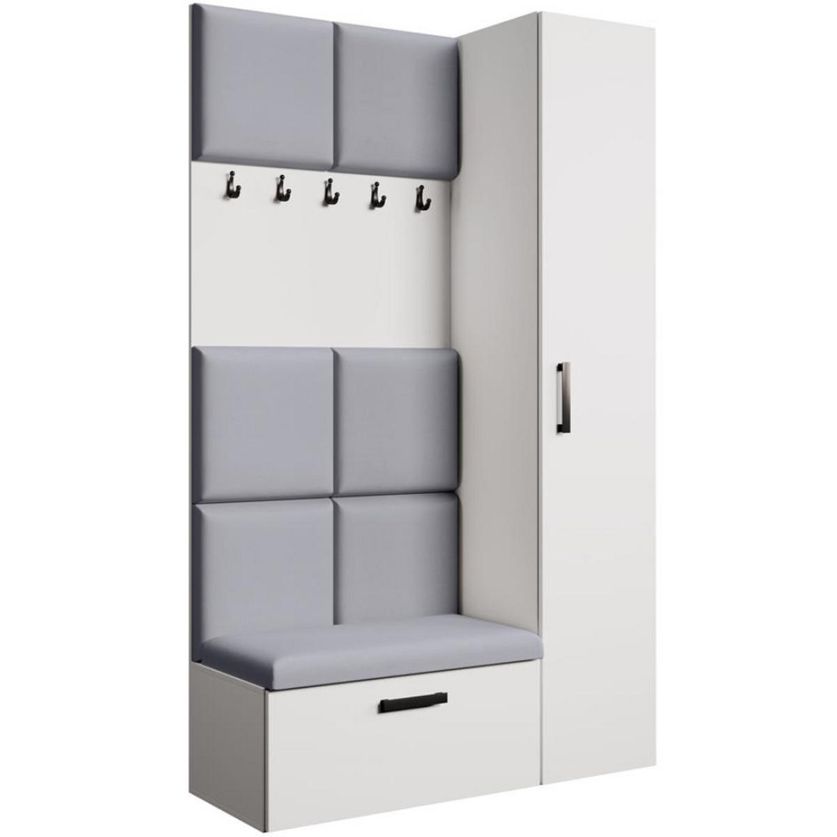 GARDEROBE Margaret I+IV 121/203/43 mit gepolsterten Paneelen - Schwarz/Weiß, Holzwerkstoff/Kunststoff (121/203/43cm) - Beautysofa