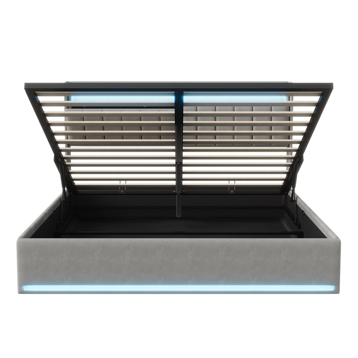 POLSTERBETT 140x200 cm mit LED, USB Und Type-C, Doppelbett mit Bettkasten 140x200, Stauraum, Grau Samt - Grau, Textil/Metall (140/200cm) - GENKI LIVING