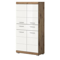 MIDISCHRANK weiß Hochglanz, Eiche 74 cm, Badschrank 4-türig - Chromfarben/Weiß Hochglanz, Holzwerkstoff/Kunststoff (74/141/31cm) - Inn.Furn