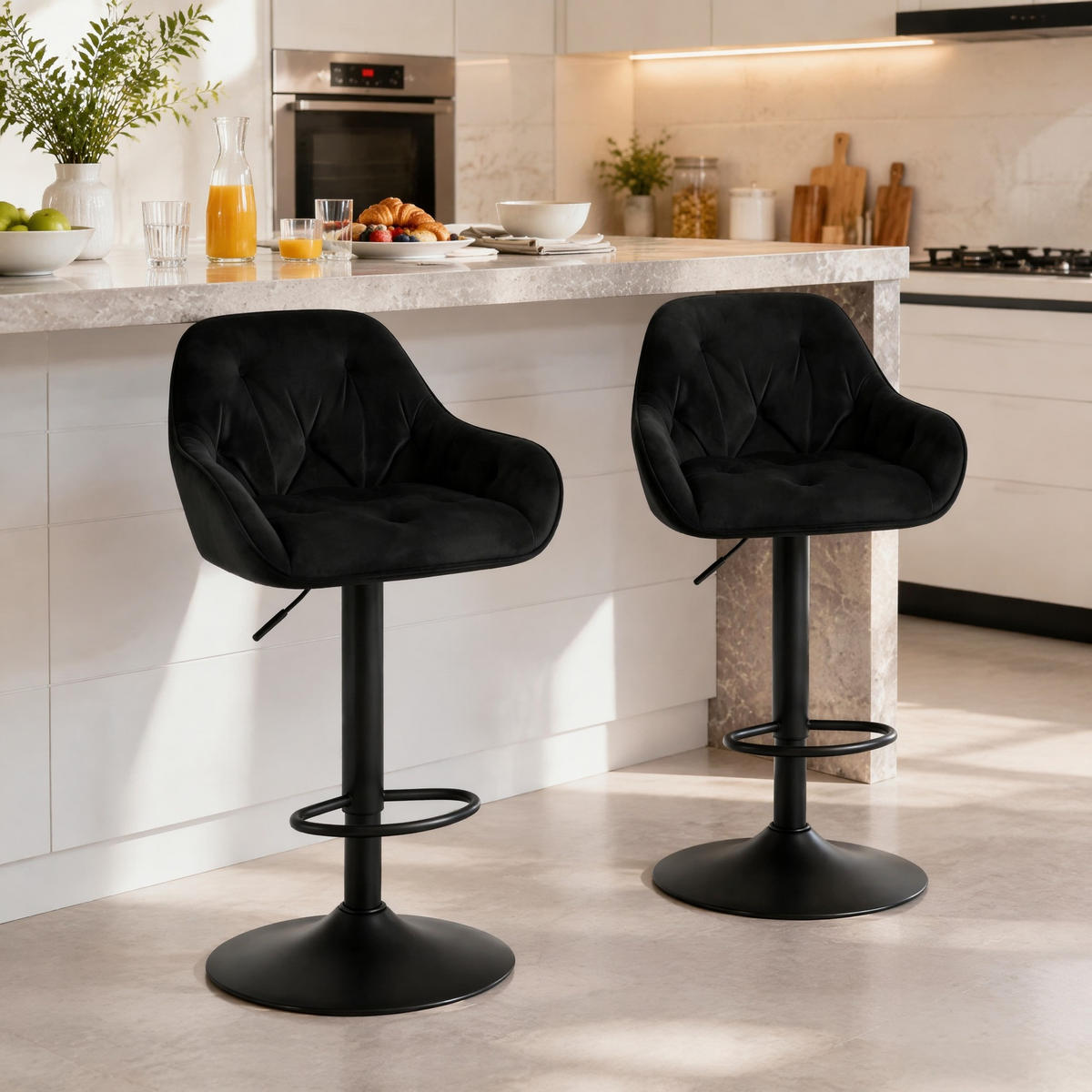 BARHOCKER 2er-Set Schwarz, höhenverstellbar und 360° drehbar - Schwarz, Metall (37/108.5/37.5cm) - MIVRAY
