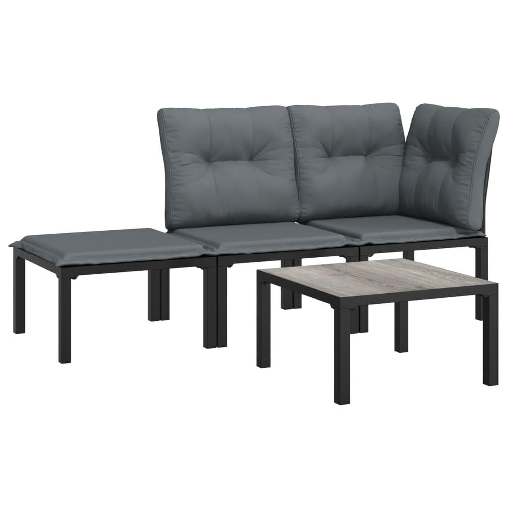 GARTEN-LOUNGE-SET 4-TLG. Schwarz Und Grau Poly Rattan - Schwarz, Kunststoff - vidaXL