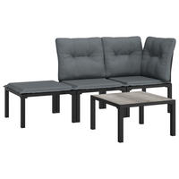 GARTEN-LOUNGE-SET 4-TLG. Schwarz Und Grau Poly Rattan - Schwarz, Kunststoff - vidaXL