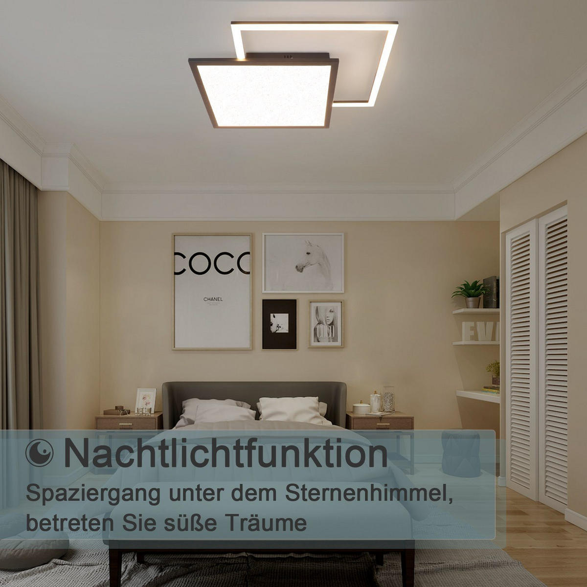 LED-DECKENLEUCHTE Carl 53/53/5 cm - Schwarz, Metall (53/53/5cm) - Nettlife