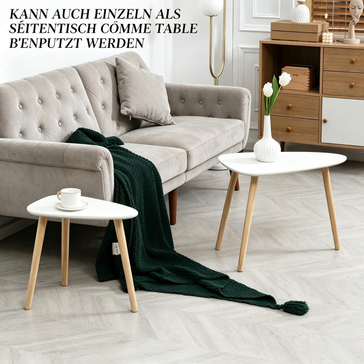 COUCHTISCH-SET DE-37257 2-tlg. skandinavisch mit Kiefernholzbeinen Weiß/Natur - Weiß, Holzwerkstoff (39.5/59.5/45cm) - ComfortXL