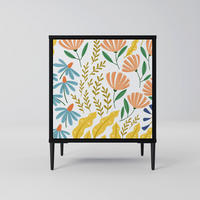 SIDEBOARD HELLO SPRING, Schwarz, 57,5x42x72,5 cm, Schwarze Metallfüße - Multicolor/Schwarz, Holzwerkstoff/Metall (57.5/72.5/42cm) - SpaceRebels