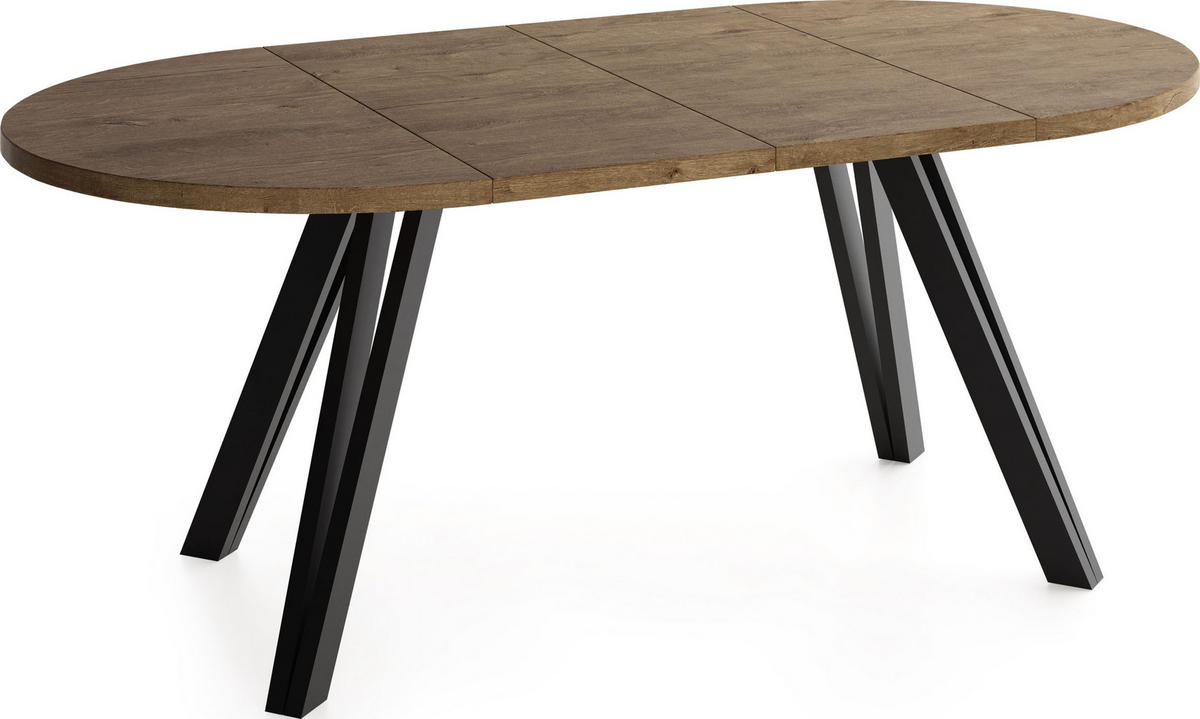 ESSTISCH Ravero runder ausziehbarer, Eiche Braun Rustikal 100-180/100/77 cm - Alteiche/Schwarz, Holz/Holzwerkstoff (100/100/77cm) - WFL GROUP