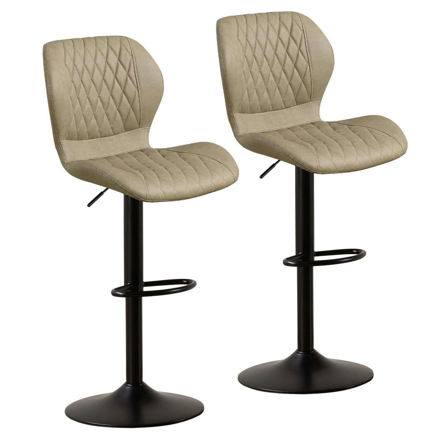BARHOCKER 2-teiliges Set PU-Kunstleder Khaki Höhenverstellbar - Olivgrün, Kunststoff (46.5/111/38cm)