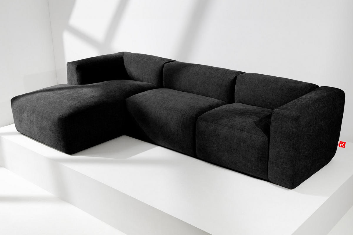 ECKMODULSOFA-LINKS BUFFO mit extrem weicher und bequemer Sitzfläche, Gewebestoff, graphit - Graphitfarben, Textil (297/180cm) - KONSIMO®