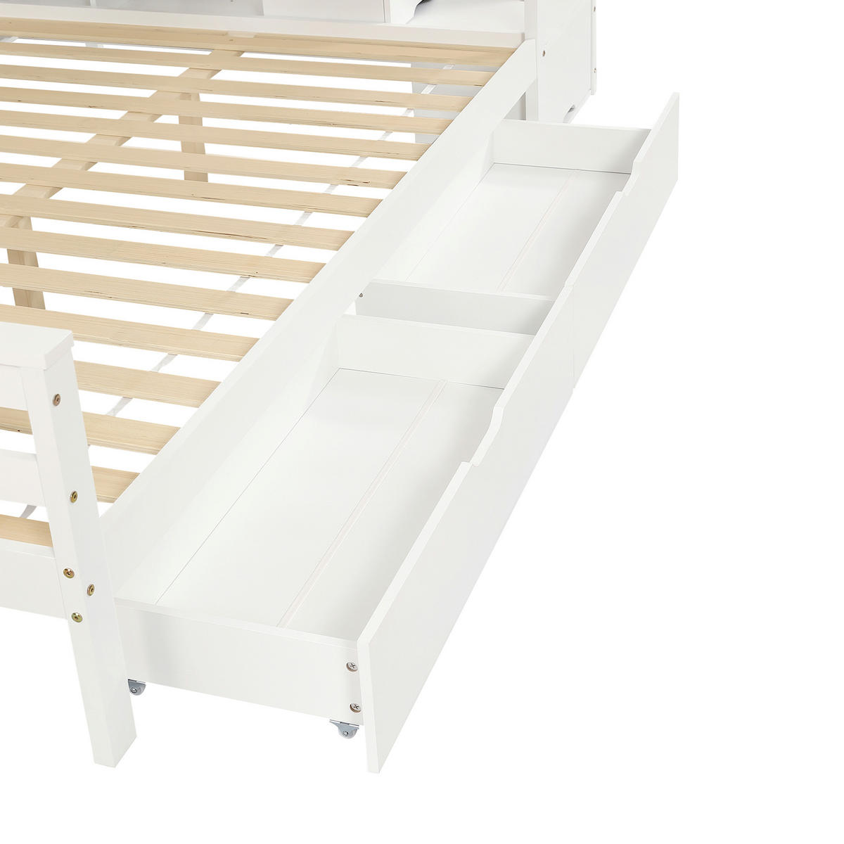 ETAGENBETT 90/200+140/200 mit Treppenschrank, 2 Schubladen und Dachdesign in Weiß - Weiß, Holzwerkstoff (140/200cm) - EVRYAE