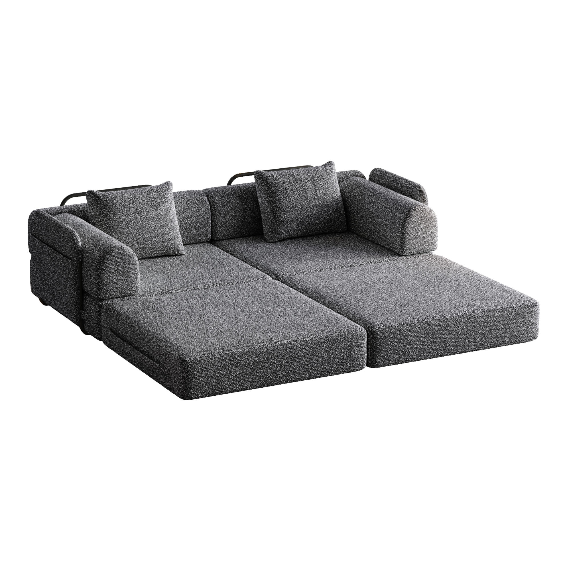 SCHLAFSOFA 2-in-1 in Grau – klappbar mit Armlehnen-Staufach aus Chenille - Grau, Textil (181.6/49.5/94cm) - BEAOK