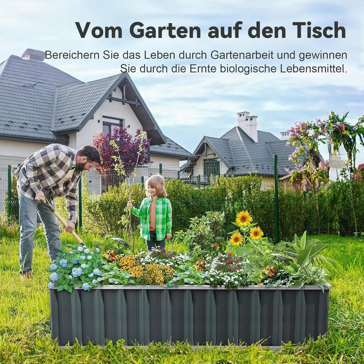 HOCHBEET 174 x 90 x 46 cm verzinkter Stahl Grau - Schwarz, Metall (91.4/45.7/172.7cm)