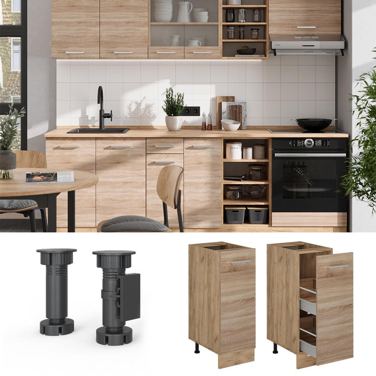 APOTHEKERSCHRANK R-Line Sonoma 30 cm , AP Anthrazit - Honigeiche/Sonoma Eiche, Holzwerkstoff (30/81.6/60cm) - Vicco
