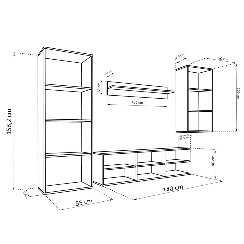 Thumbnail - Komodee Wohnwand, Weiß, Holzwerkstoff, 8 Fächer, Rechteckig, 245x158.2x33.5 cm, Wohnzimmer, Wohnwände, Anbauwände
