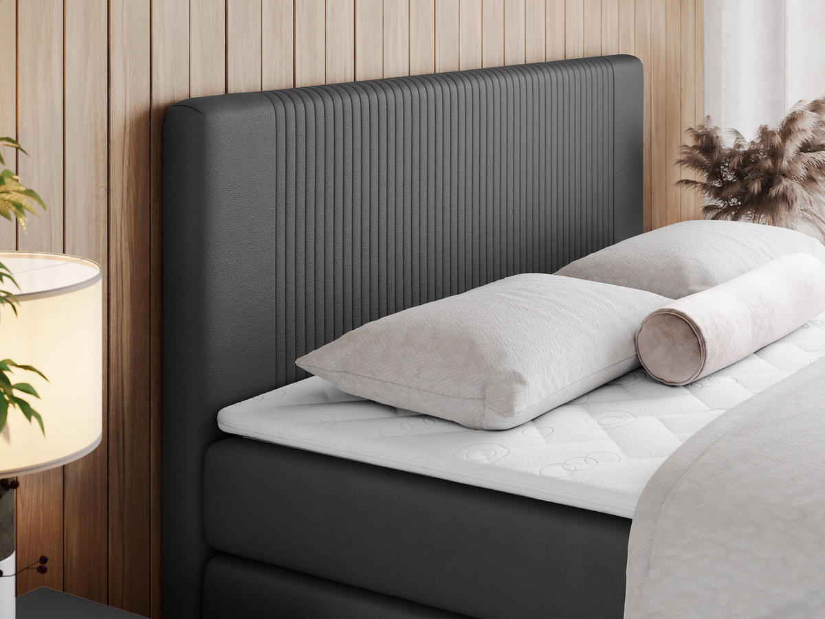 BOXSPRINGBETT KING DOREN 140/200 Dunkelgrau Kunstleder - H4 - Dunkelgrau, Holz/Textil (140/200cm) - MKS