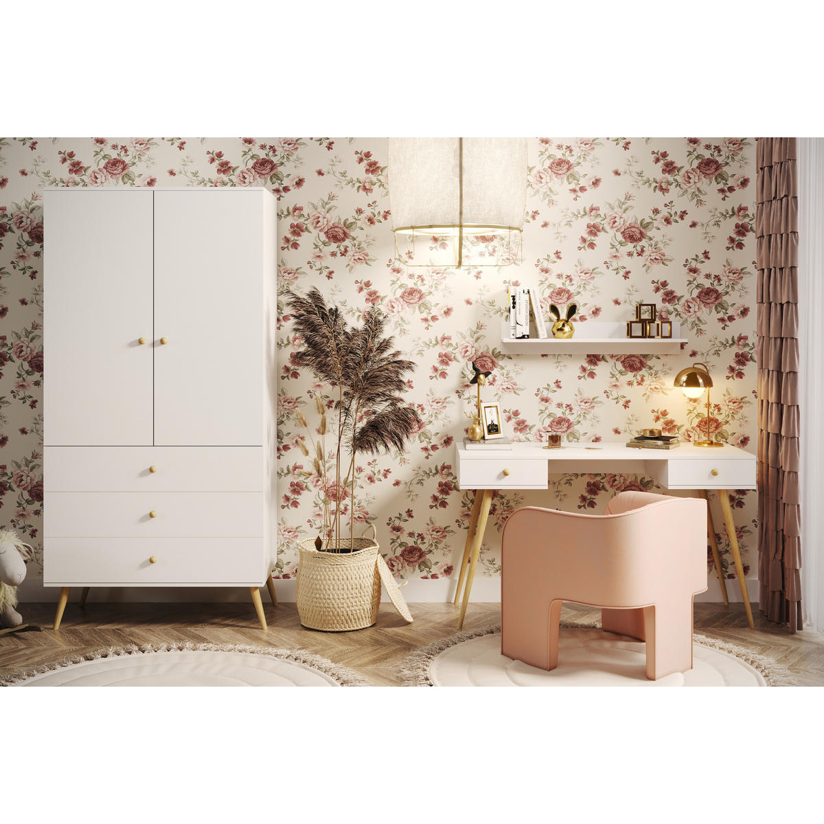 SCHREIBTISCH NATURA, 135 cm, Weiß Matt, mit 2 Schubladen - Weiß, Holz (54/135/79cm) - Excellent Home