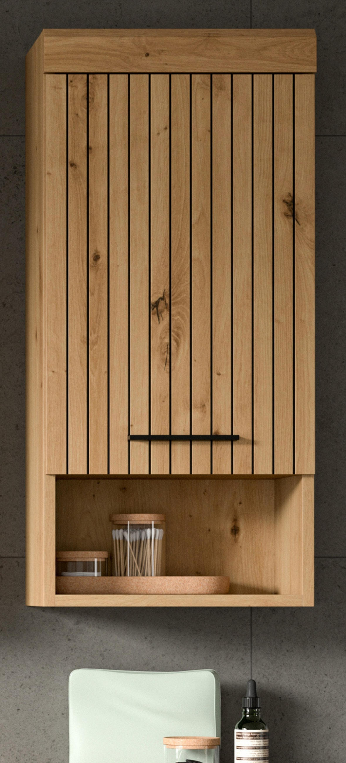 HÄNGESCHRANK Eiche Artisan 37 x 79 cm, Badschrank hängend 1-türig - Schwarz/Eiche Artisan, Holzwerkstoff/Kunststoff (37/79/24cm) - Inn.Furn
