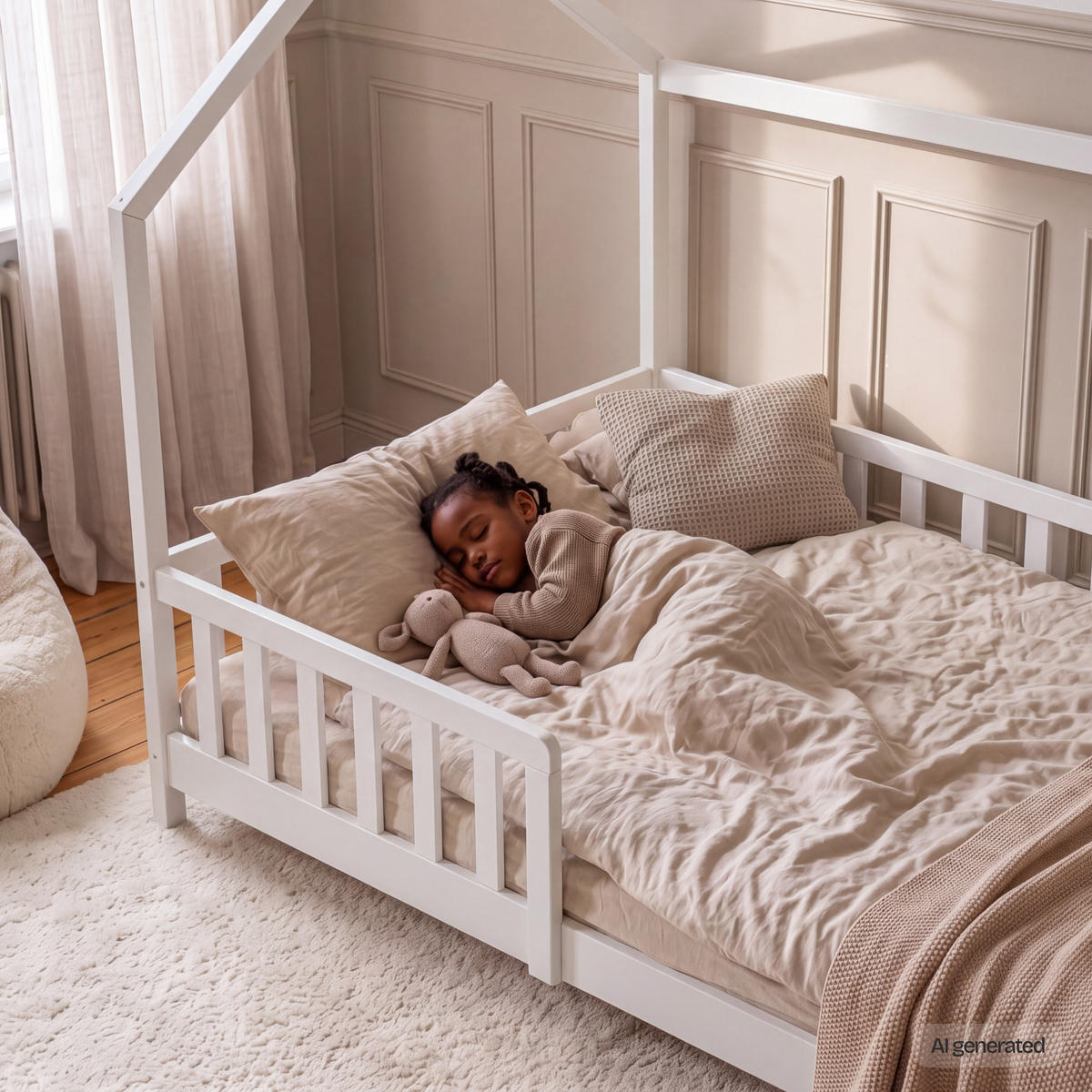 HAUSBETT Hesel mit Matratze - Weiß, Holz/Textil (140/200cm) - [en.casa]