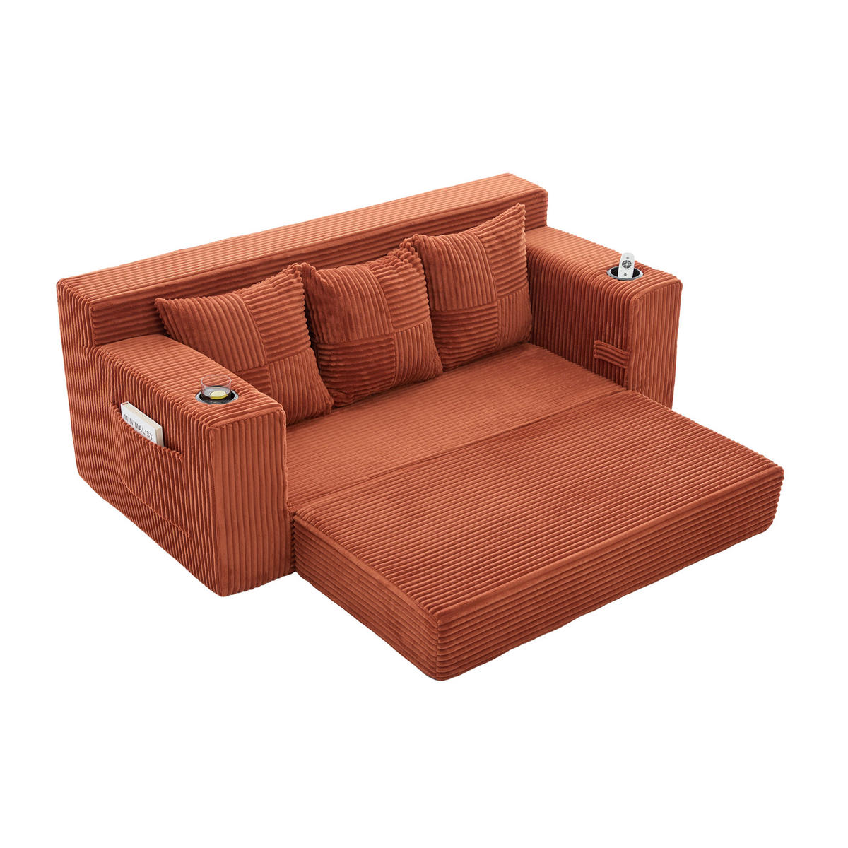SCHLAFSOFA Modular mit Getränkehaltern und Seitentaschen, DE-42913, Orange - Orange, Textil (172/64/87cm) - ComfortXL