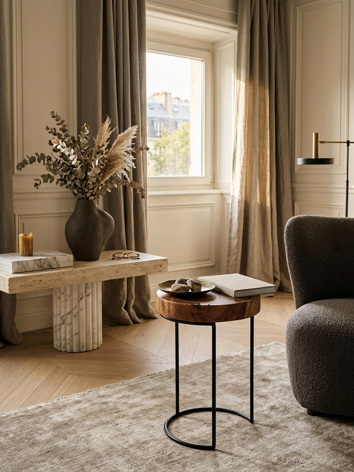 BEISTELLTISCH Massivholz Metallgestell Baumstammplatte Landhausstil INDI, Braun 28x28x45 cm - Schwarz/Braun, Holz/Metall (28/28/45cm) - KADIMA DESIGN