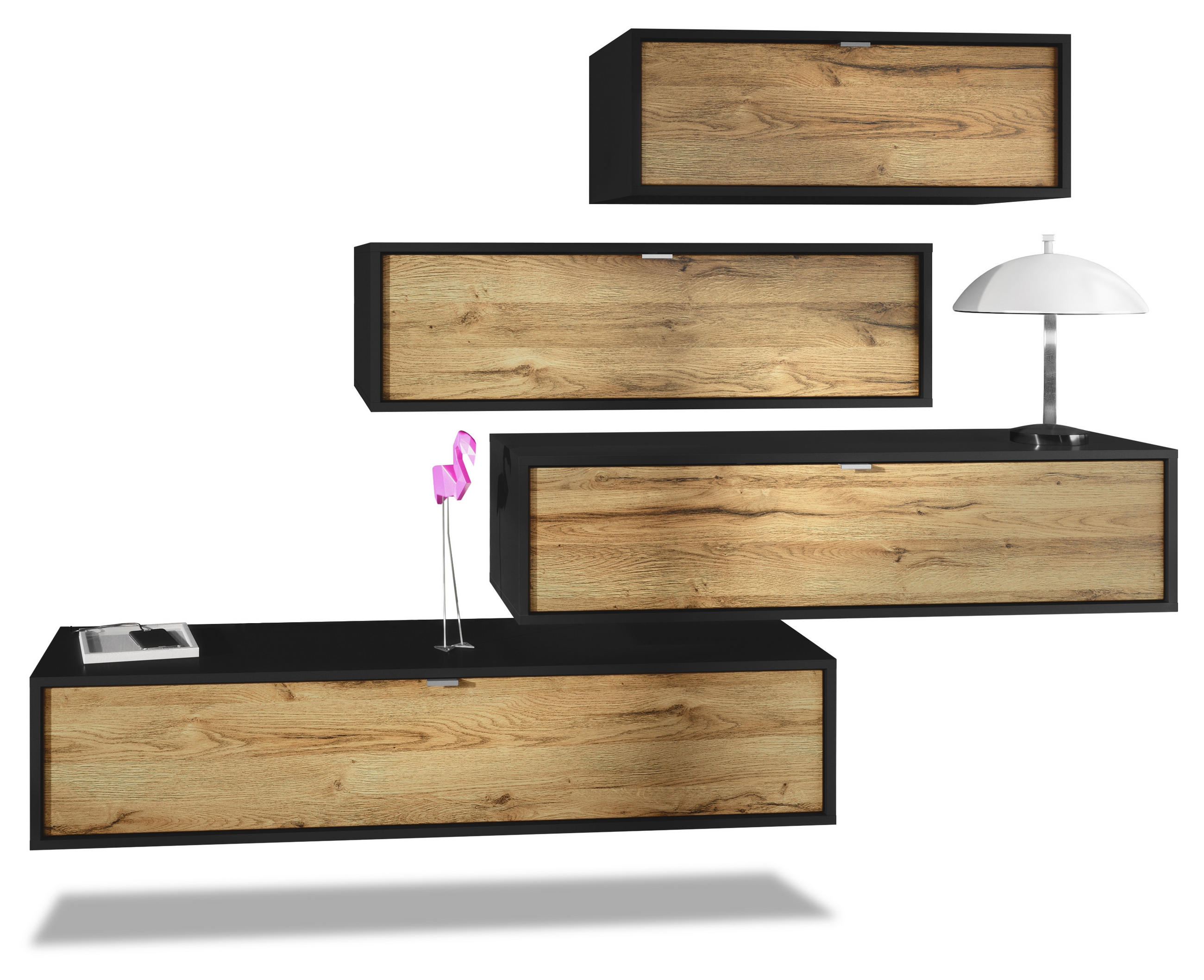 WOHNWAND Lana Fronten in Eiche Natur - Eichefarben, Holzwerkstoff (210/170/37cm) - Vladon