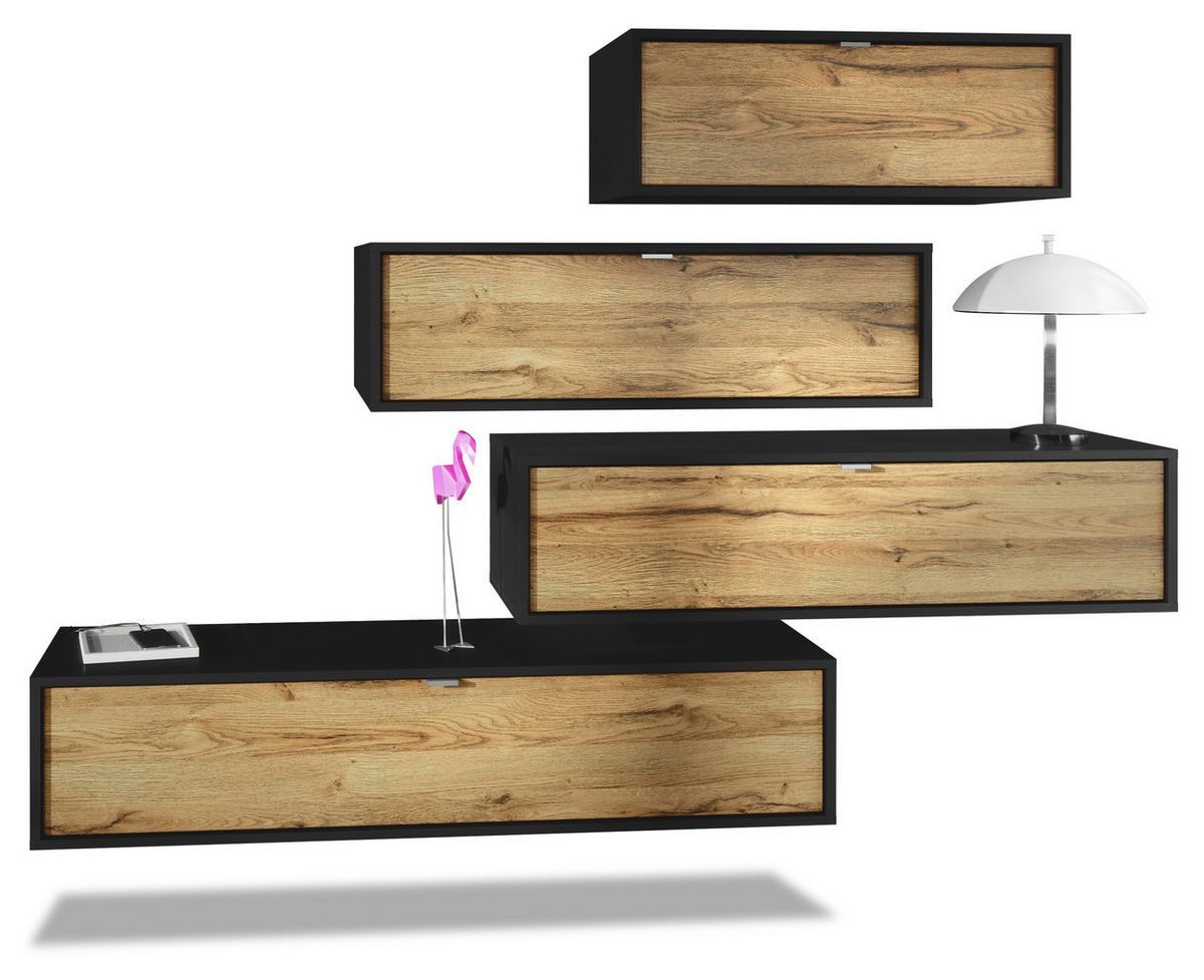 WOHNWAND Lana Fronten in Eiche Natur - Eichefarben, Holzwerkstoff (210/170/37cm) - Vladon