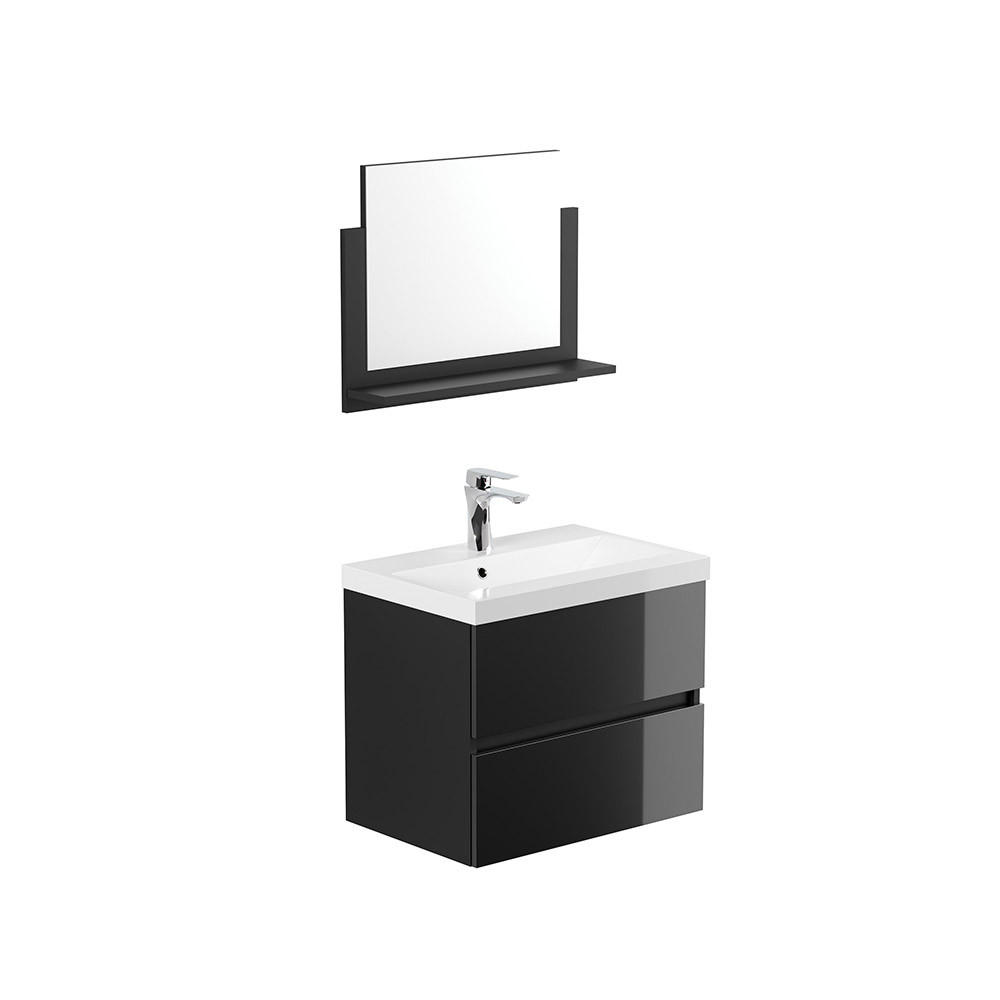 BADMÖBELSET WANGEROOGE DELUXE M - Schwarz, M - Schwarz, Holz/Keramik (50/2/60cm) - Home Deluxe