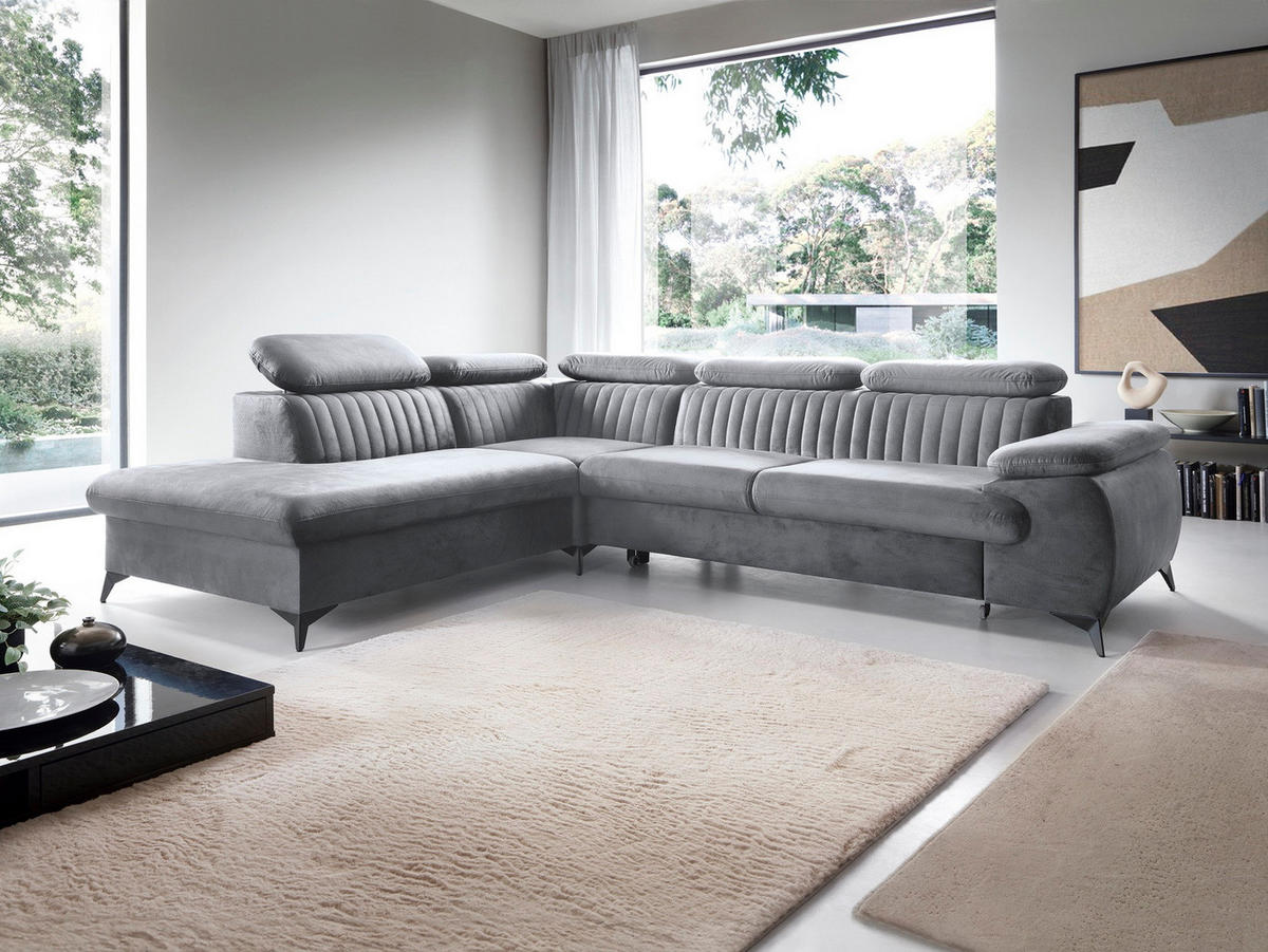 ECKSOFA 275 cm mit verstellbaren Kopfstützen Xanto L, Links, Grau - Grau, Holz (275/221cm) - Emporius
