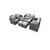 GARTENSET Polyrattan 7-Sitzer - Dunkelgrau/Grau, Glas/Kunststoff - Fimous