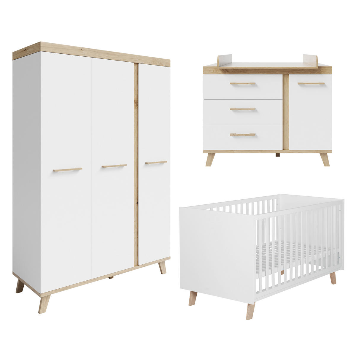 BABYZIMMER-SET Smile 3-teilig - Weiß, Holzwerkstoff (76/90.5/142cm) - Roba