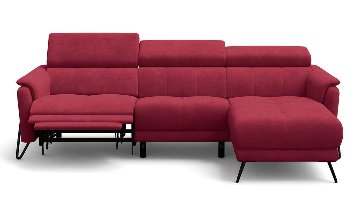 ECKSOFA RODEN 4-Sitzer mit Relax, rostrot, Veloursstoff - Rot, Holz/Textil (268/92cm) - Wozimo