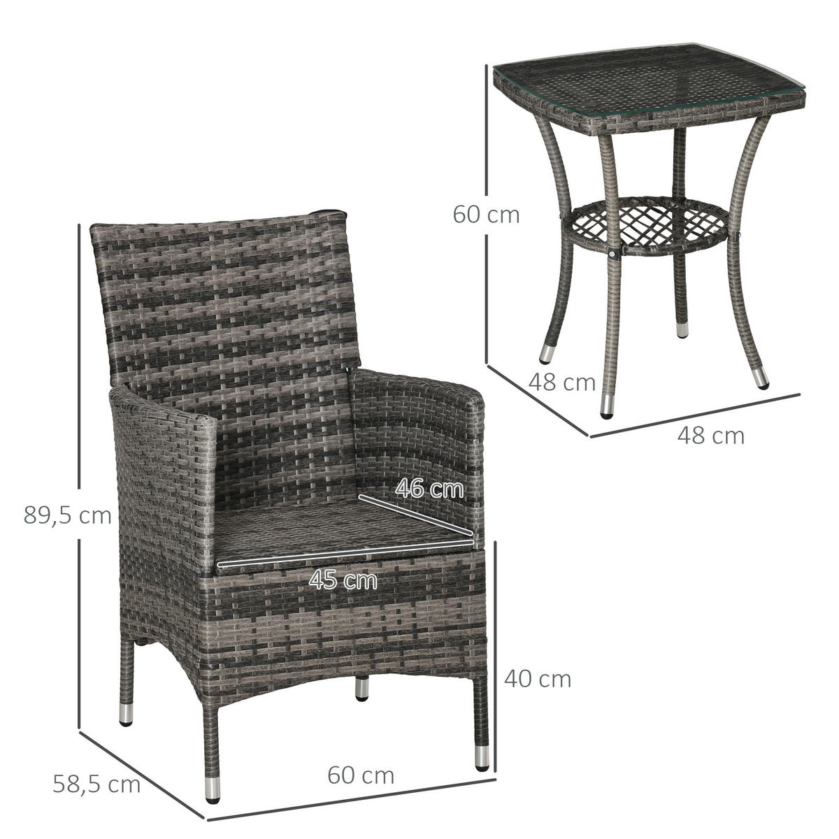GARTENMÖBEL Set, Metall, PE, Dunkelgrau - Dunkelgrau, Metall - Outsunny