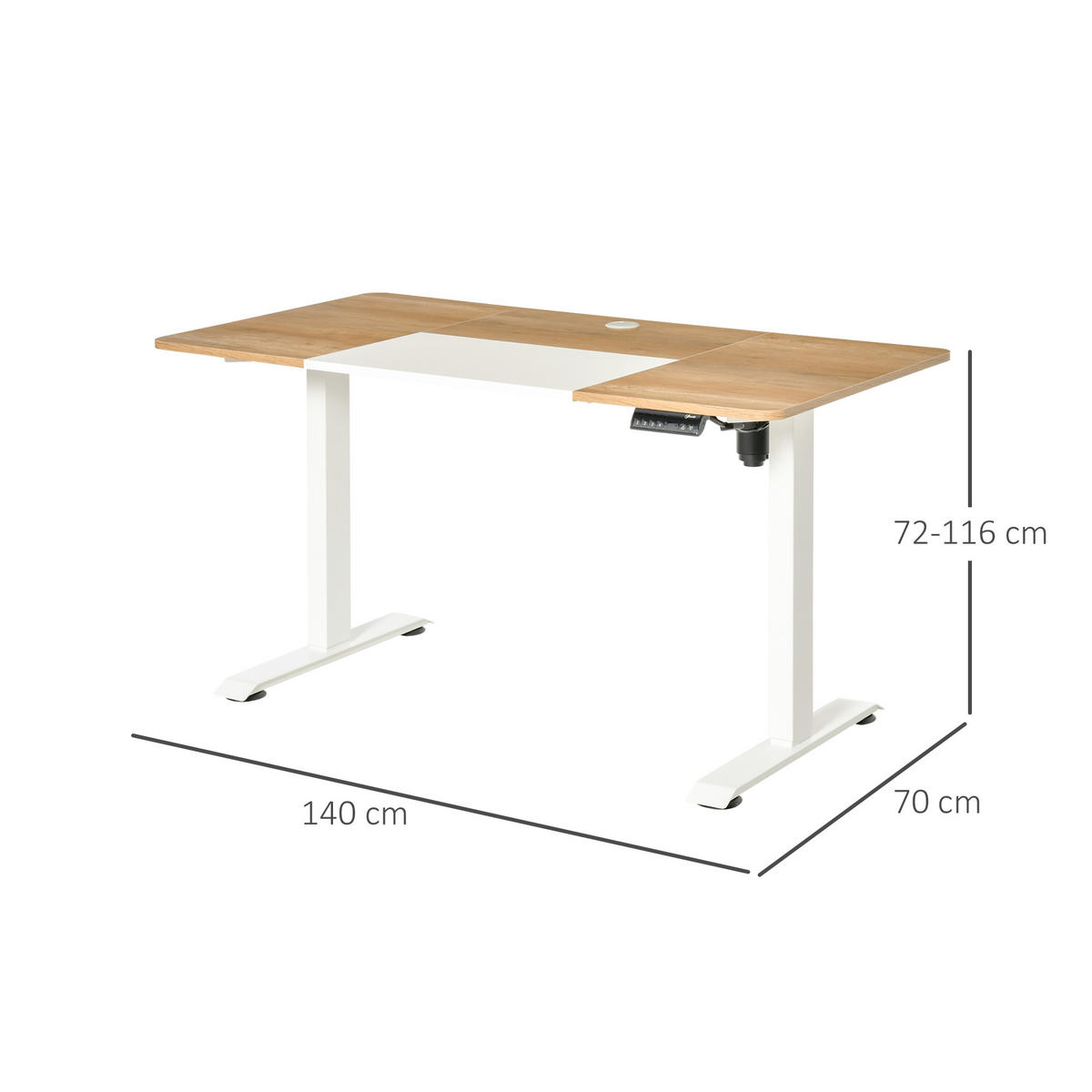 HÖHENVERSTELLBARER Schreibtisch, Natur - Sonoma Eiche, Metall (140/70/116cm) - Vinsetto