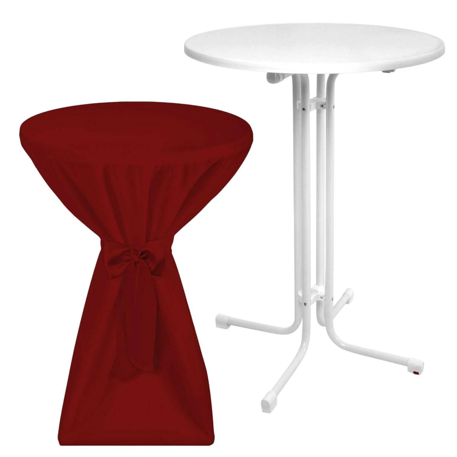 STEHTISCH Sylt Ø 70cm Weiß mit Premium Stehtischhusse Ø 70cm Bordeaux - Bordeaux, Kunststoff/Textil (70/70/110cm) - Beautissu 