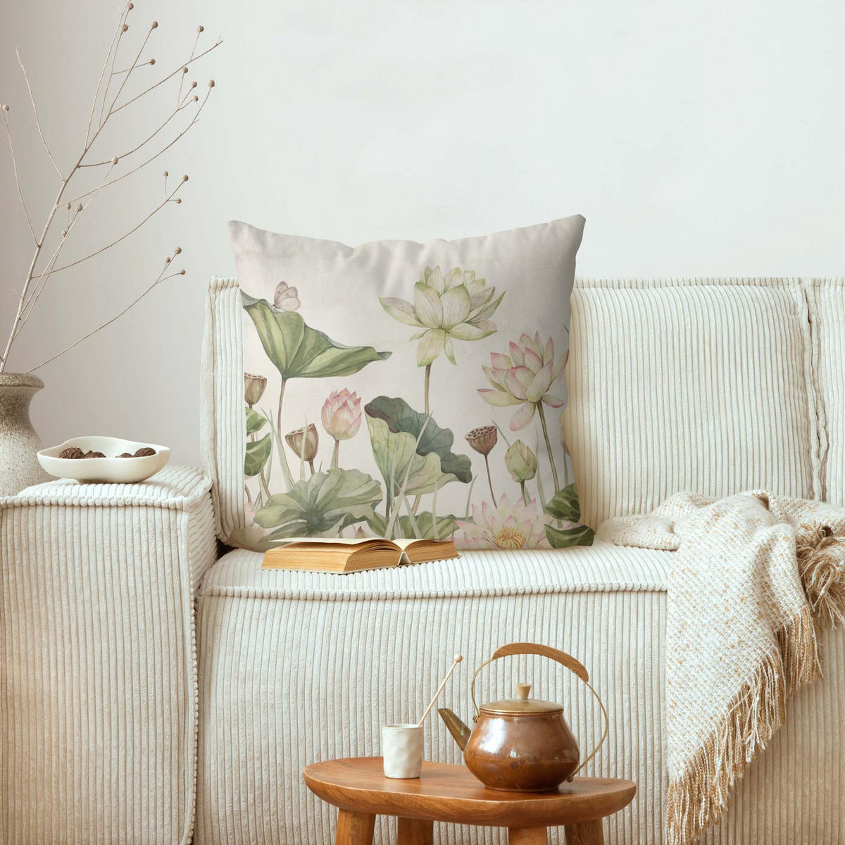 DEKOKISSEN Anmutige Seerosen und sanfte Blätter 40/40 cm - Grün, Textil (40/40/10cm) - Bilderwelten