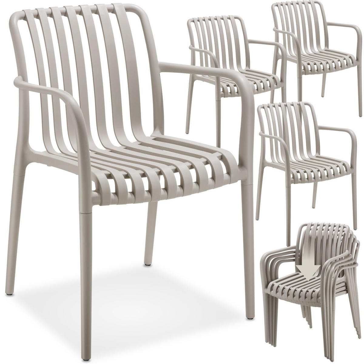 GARTENSTÜHLE 4er Set Alcudia,54,5 x 58 x 80,5 cm, Belastbarkeit 120 kg, taupe - Taupe, Kunststoff/Textil (54.5/80.5/58cm) - tectake