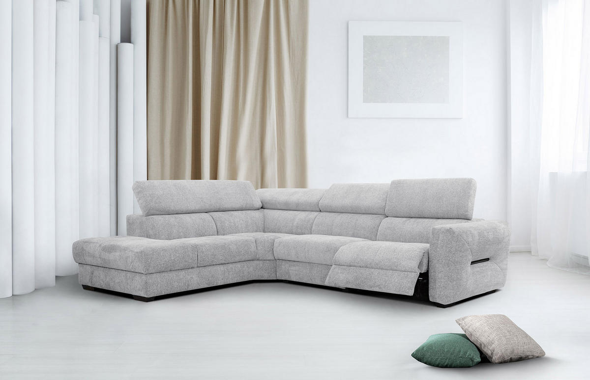 ECKSOFA CALVERA 5-Sitzer mit 1 Relaxfunktion, hellgrau - Hellgrau, Holzwerkstoff/Textil (239/298cm) - Courtois Laville