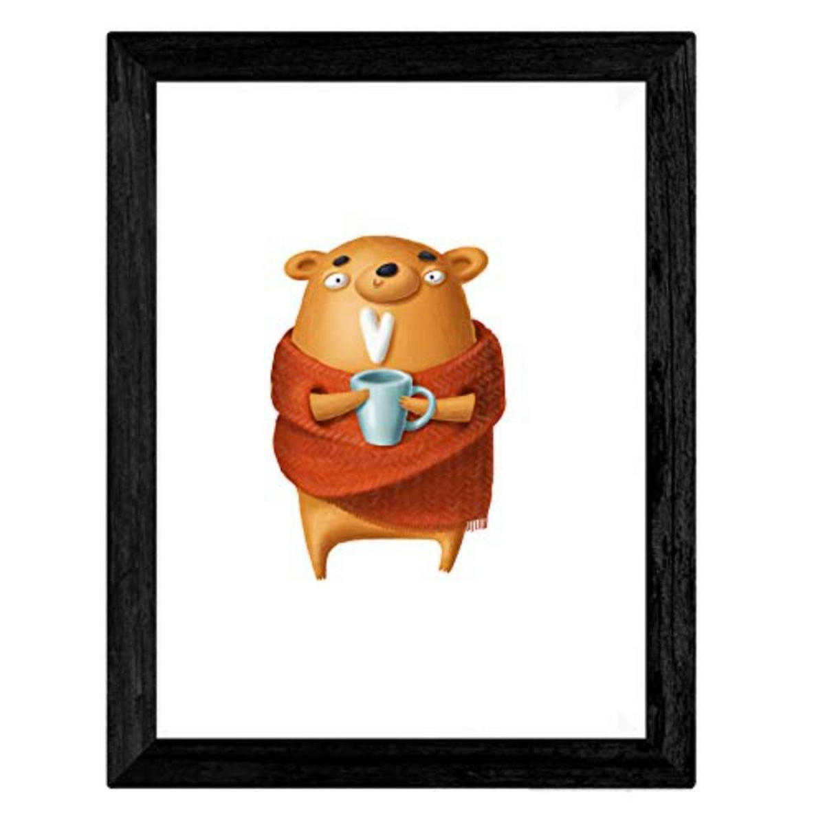 POSTER Set mit 4 Bärenblättern A3 Schwarzer Rahmen - Schwarz, Papier (29.7/3cm) - Nacnic