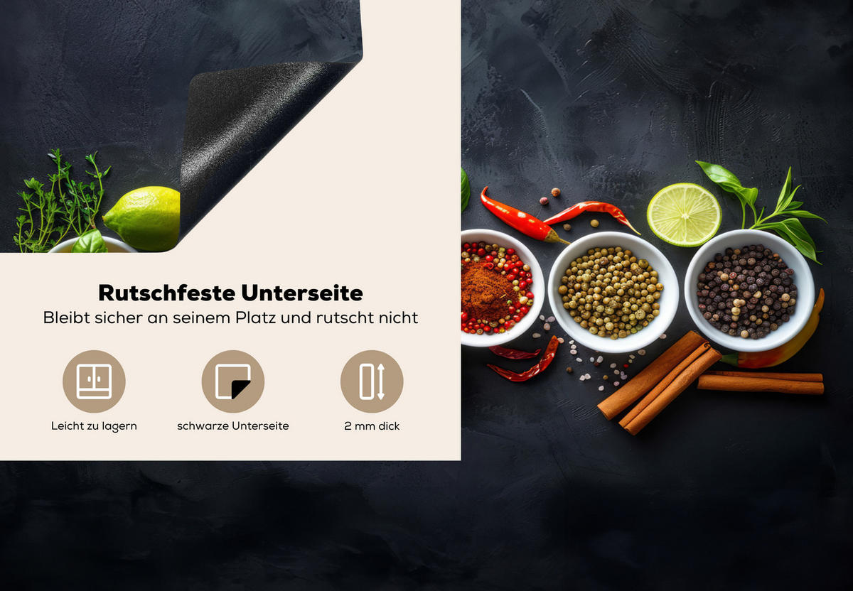 HERDABDECKPLATTE Kräuter - Gewürze - Konkrete Optik - Stilleben Herdabdeckung Induktionsfeld 75x52 cm - Multicolor, Kunststoff (75/52/0.2cm) - MuchoWow