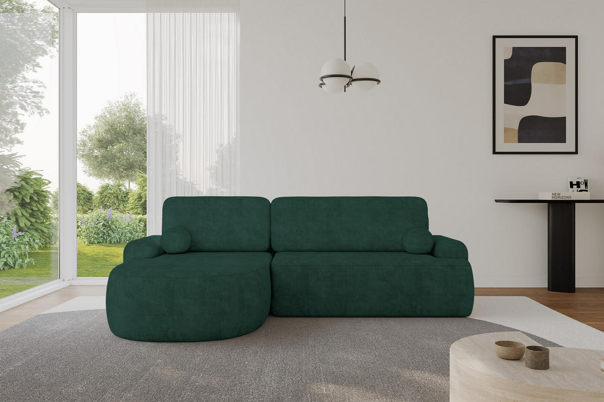 ECKSOFA mit Schlaffunktion und Bettkasten LIRA-L - 264x172x89 Grün - Grün, Holzwerkstoff/Textil (264/172cm) - ALTDECOR