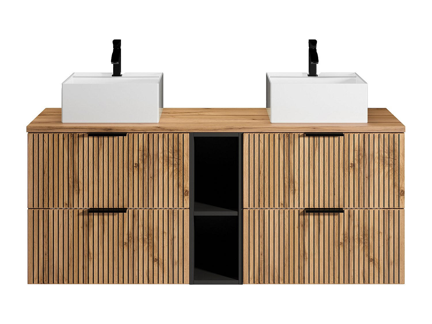 DOPPELWASCHTISCH - 140 cm x 46 cm - Holz, Platte - Schwarz, Naturfarben Hell - MADELA - Schwarz/Naturfarben, Holz (140/57/46cm) - Vente-Unique
