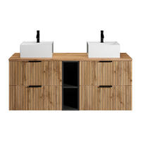 DOPPELWASCHTISCH - 140 cm x 46 cm - Holz, Platte - Schwarz, Naturfarben Hell - MADELA - Schwarz/Naturfarben, Holz (140/57/46cm) - Vente-Unique