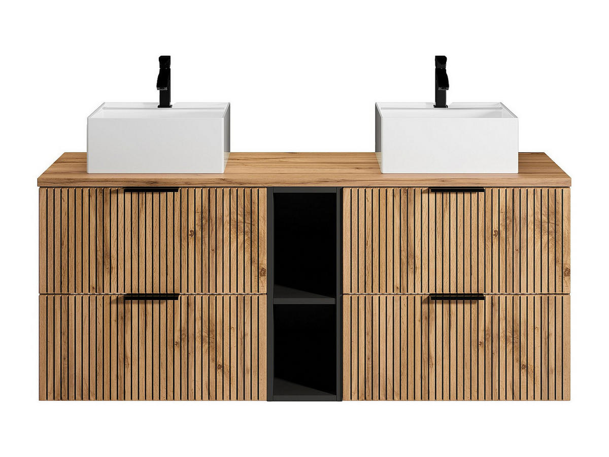 DOPPELWASCHTISCH - 140cm x 46cm - MDF - schwarz, naturfarben hell - MADELA - Schwarz, Holz (140/57/46cm) - Vente-Unique