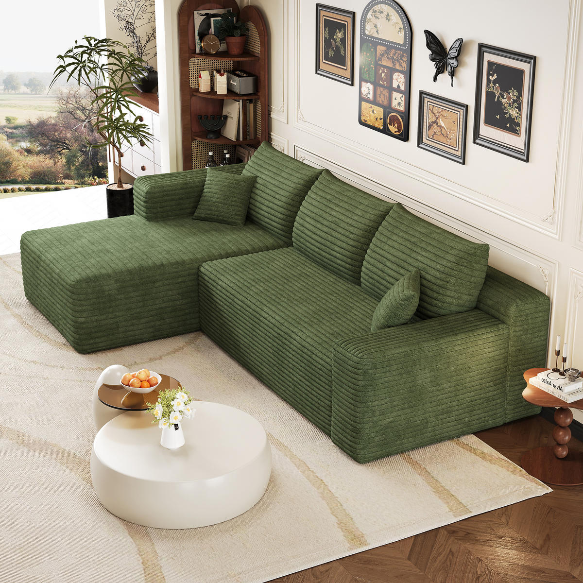 ECKSOFA Cord Grün ohne Montage - Grün, Textil (241/151cm) - WISHDOR