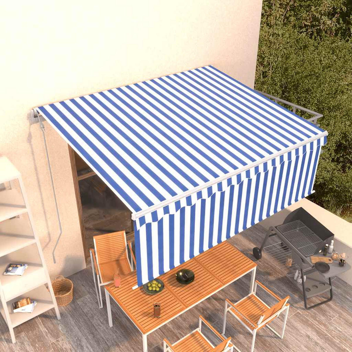 MARKISE Automatisch Einziehbar mit Volant 4x3 m Blau - Blau, Metall (400/1/400cm) - furnicato