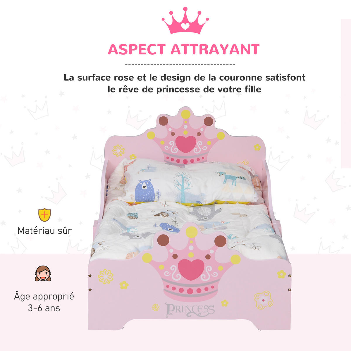 KINDERBETT 140x70 cm DE-14534 mit Prinzessinnen-Krone Rosa - Pink, Holzwerkstoff (70/140cm) - ComfortXL