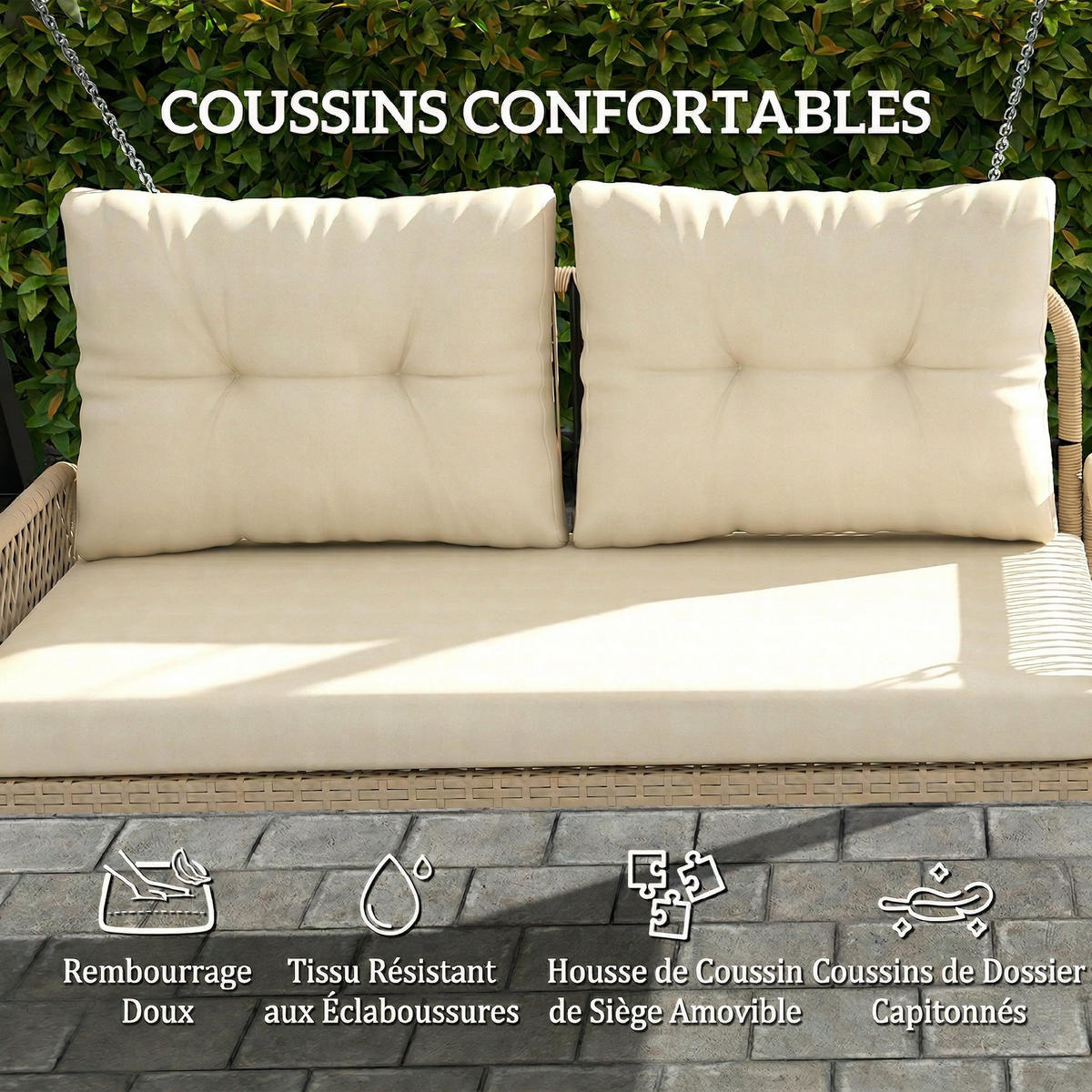 HÄNGEBANK DE-13715 2‑Sitzer mit Polsterkissen Beige - Beige, Metall (66/44/115cm) - ComfortXL