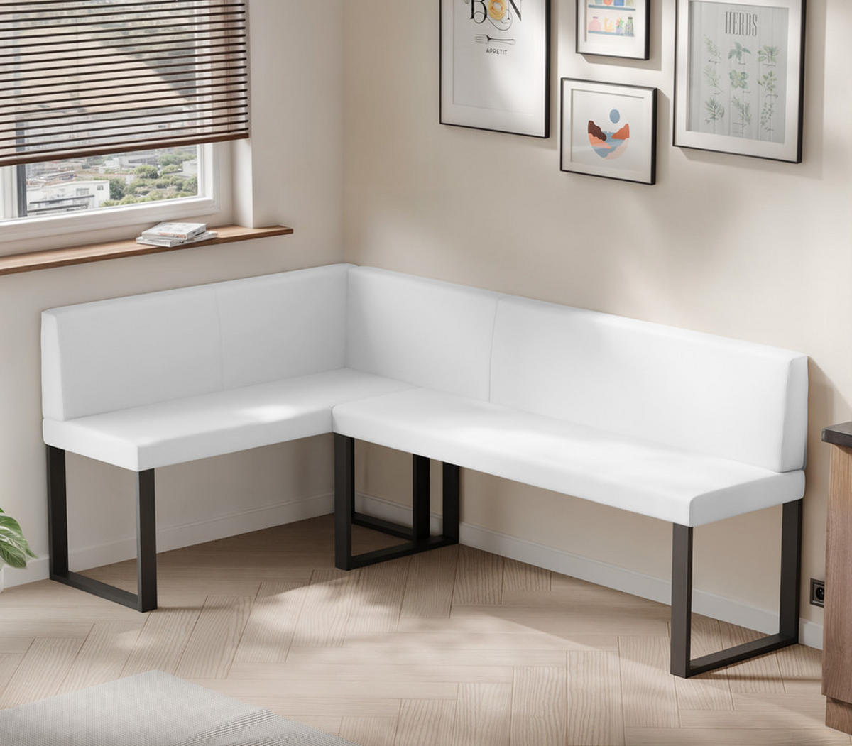 ECKBANK links SANA U Kunstleder glatt, 142/196 cm Weiß - Weiß, Kunststoff/Textil (142/196cm) - Idohome