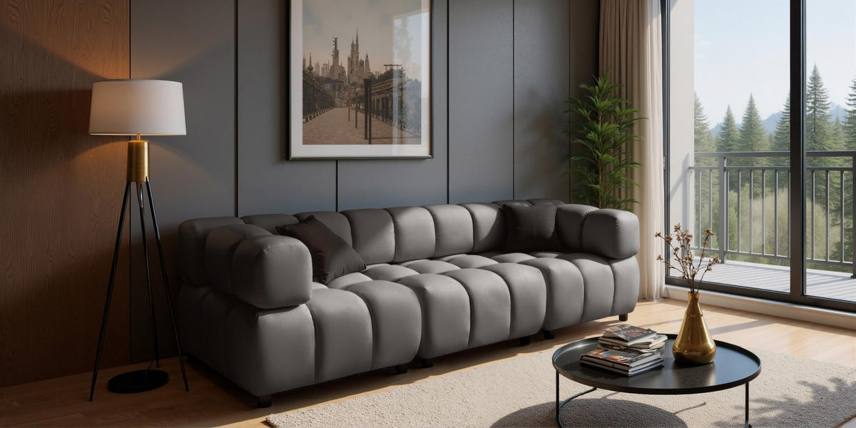 SOFA 4-Sitzer Modular, Couch, Veloursstoff Bluvel, Aschgrau, Bolla - Grau, Holz (192/71/96cm) - Kaiser Möbel