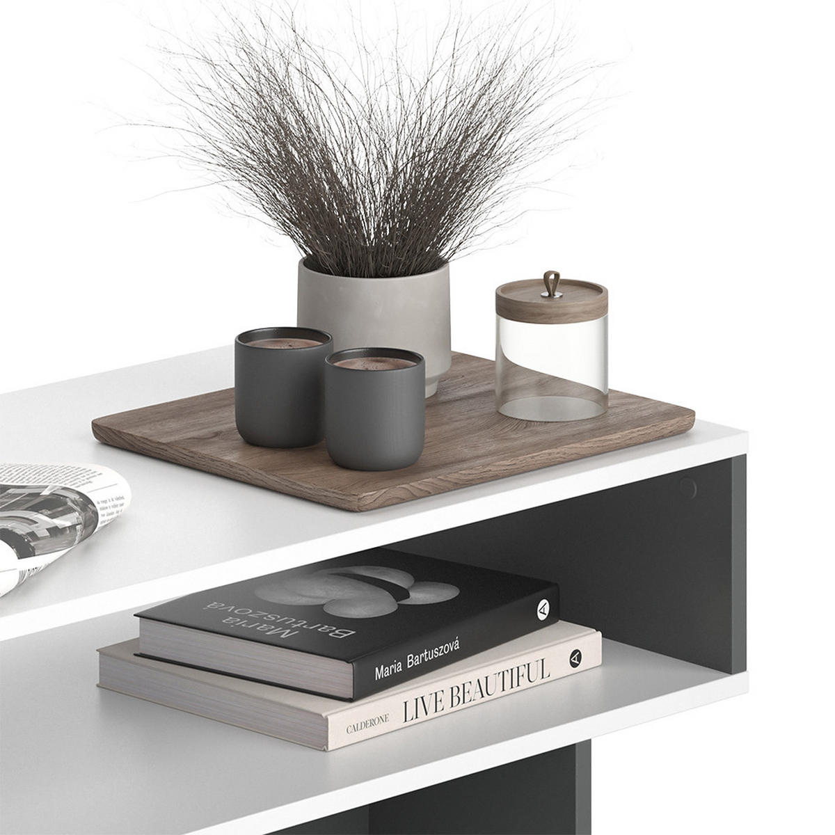 COUCHTISCH Josef Weiß/Anthrazit 80 x 46,2 cm mit 1 Regal - Anthrazit/Weiß, Holzwerkstoff (46.2/80/35.4cm) - Vicco